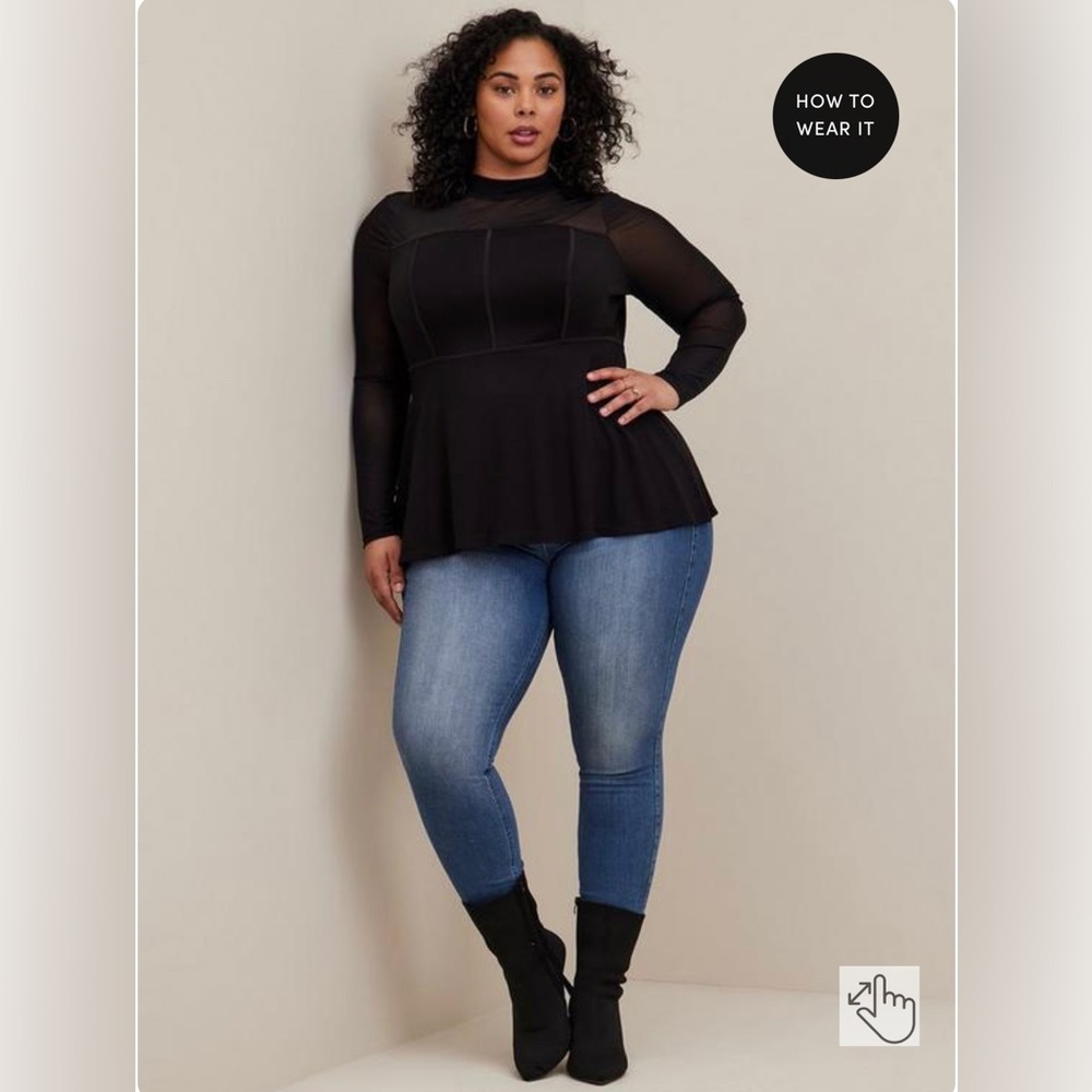 High Neck Mesh Long Sleeve Corset Fit & Flare babydoll peplum Top Sexy Size 3 - Picture 3 of 5